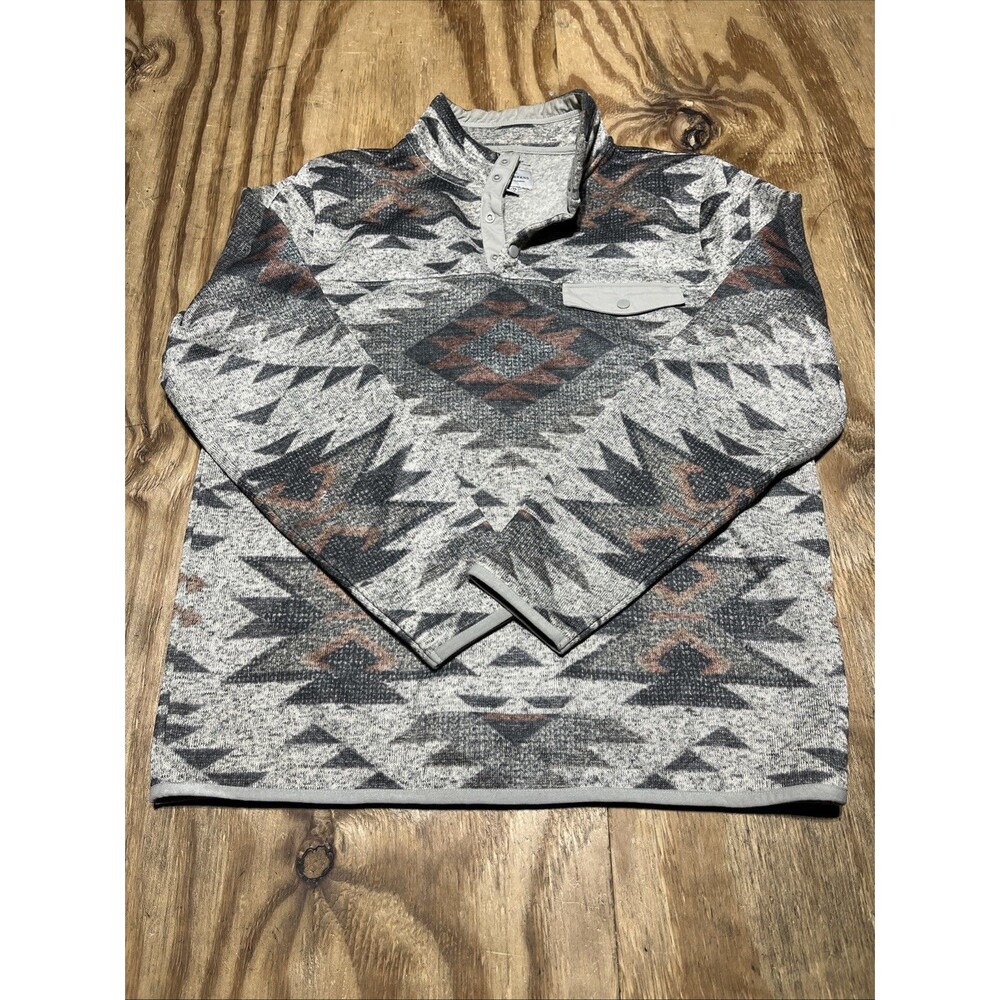 Lucky Brand Men’s Fleece Aztec Top 1/4 Button Brown XL LongSleeve Pullover @L1
